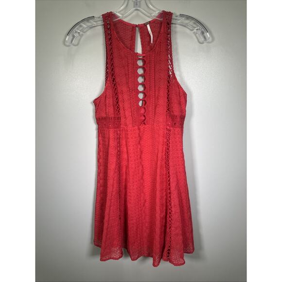 Free People Wherever You Go Mini Dress 4 Red‎ Lace Festival Rave Concert - Picture 1 of 7